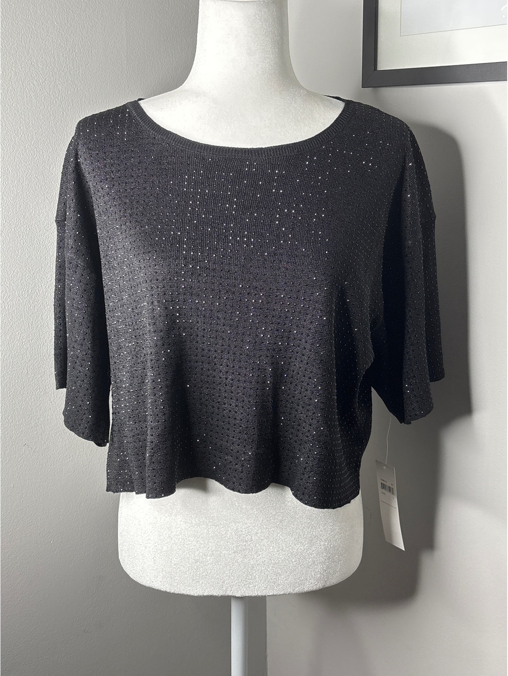 London Times Black Cropped Top with Metallic Accents Size XL